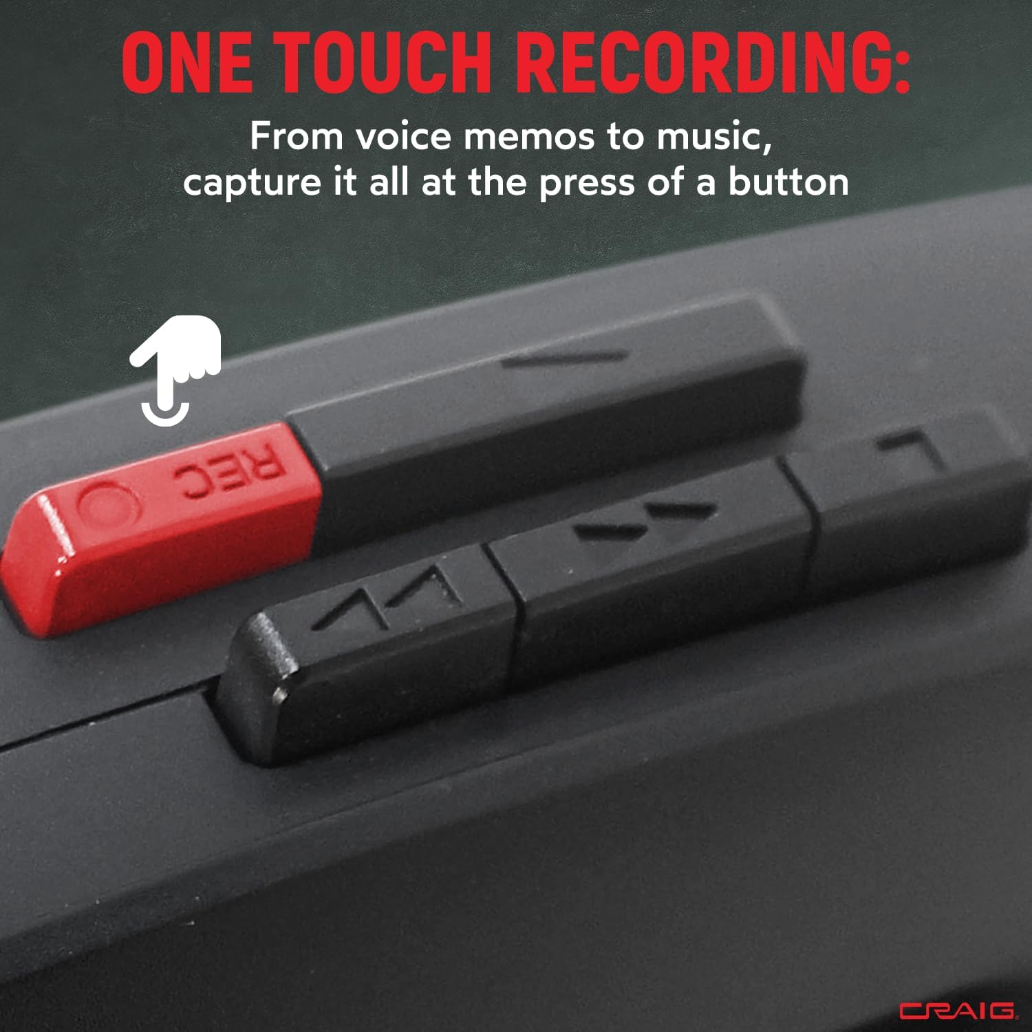 Craig Stereo Cassette Player/Recorder with Earphones: Portable AM/FM Radio & One-Touch Recording System
