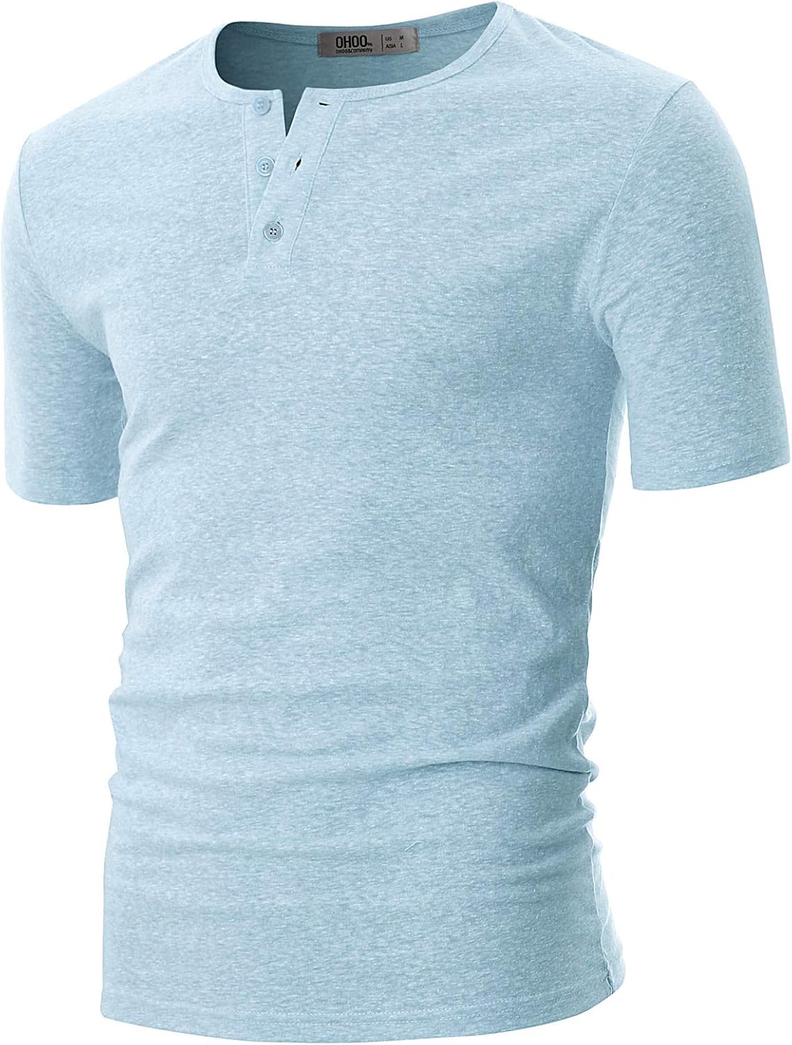 Ohoo Mens Slim Fit Casual Short Sleeve Placket Melange Color Fabric Cotton Henley T-Shirts