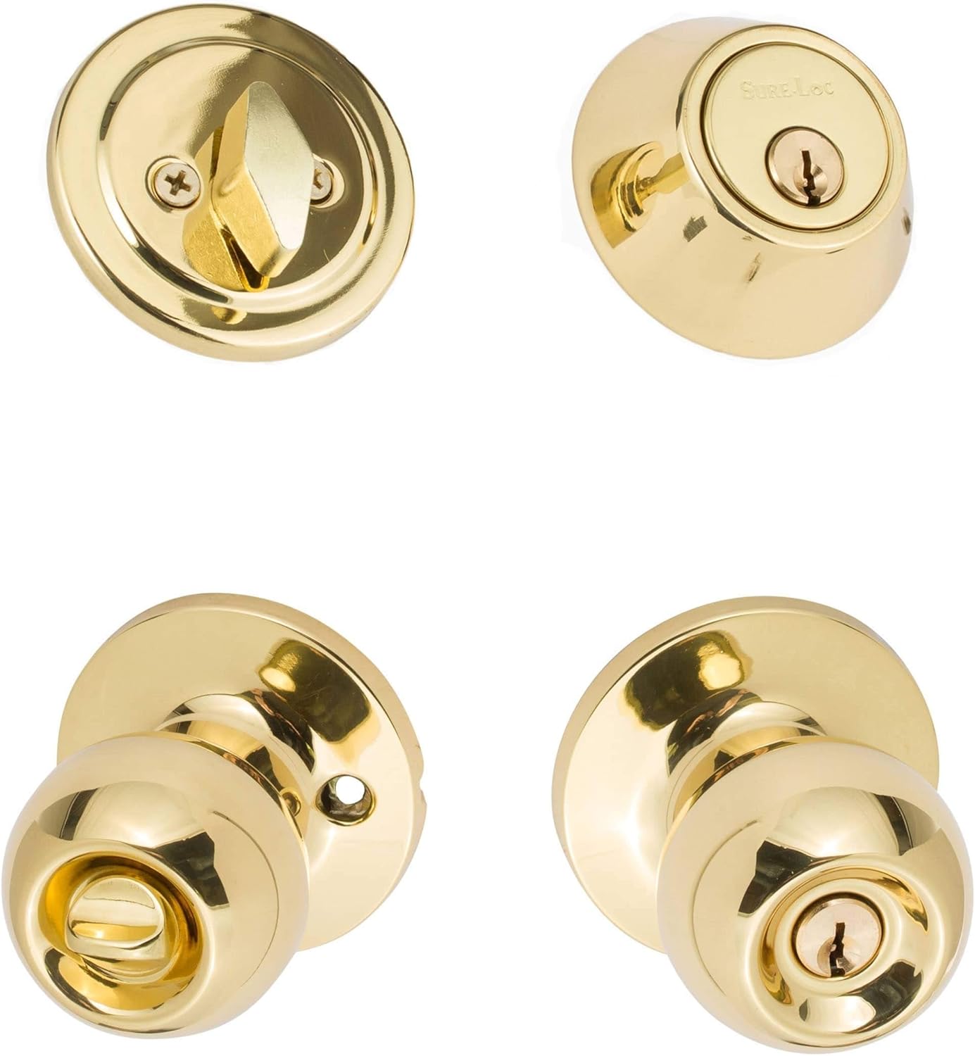 Sure-Loc TA107/DB201 3 Contemporary Series Tahoe Entry Knob and Deadbolt, Polished Brass