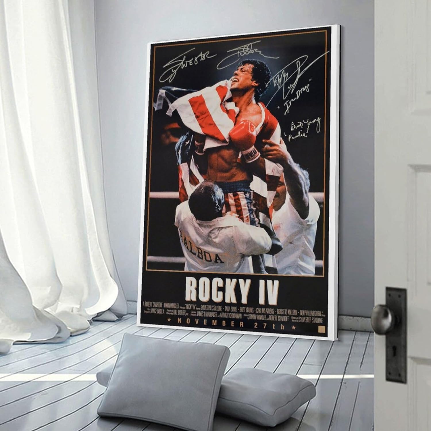 ロッキーIV映画ウォールアートレトロポスターHD サイン入りポスター キャンバス 芸術 ポスター 壁アート 画像 印刷 現代 寝室