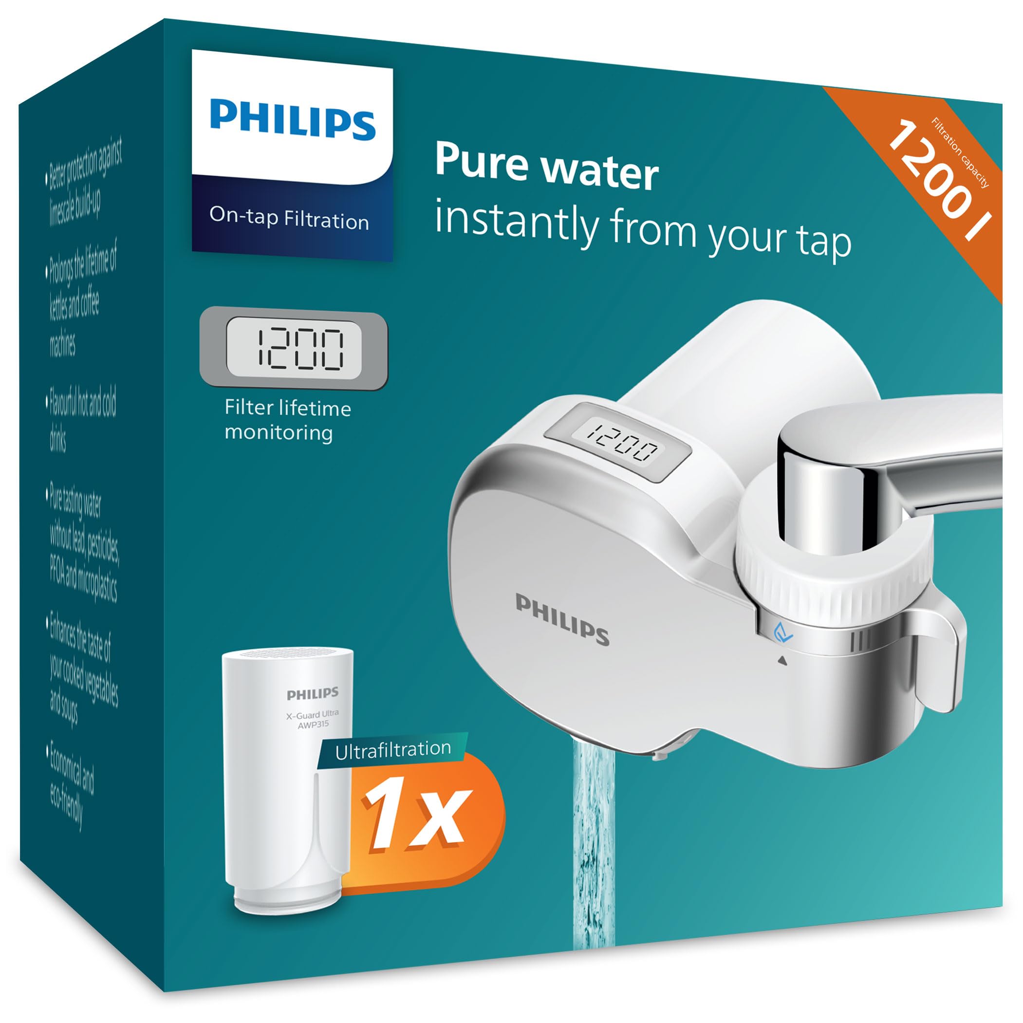 Philips Filtr wody Ontap AWP3756P1/10 ULTRAFILTRACJA z WYŚWIETLACZEM CYFROWYM, pojemność filtracji 1200 l