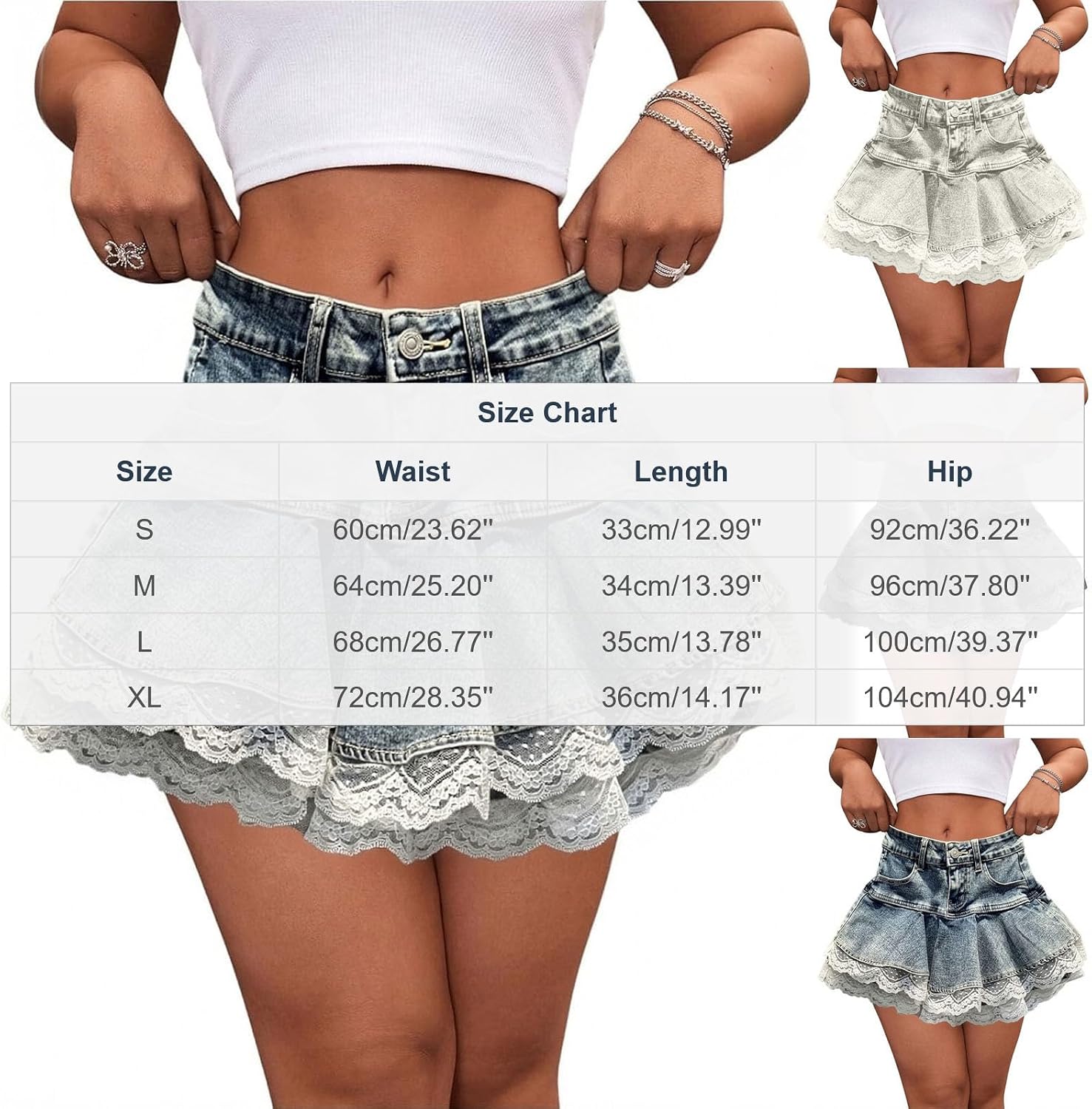 Jean Skirt for Women Casual Stretchy Low Waisted Denim Skirts Ruffle Lace Trim Y2k Fashion Summer Hot Mini Skirt