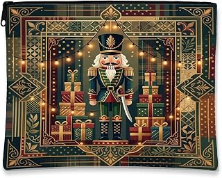 Vintage Nutcracker Christmas Theme Makeup Bag 7x9 Inch | Vintage Style, Cosmetic Bag, Holiday Home Decor, String Lights, Gift Boxes, Seasonal Organizing, Travel Accessory