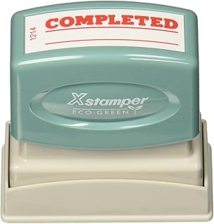 Pre-Inked "Completed" Stamp with Date Line, Red, 1/2x1-5/8 Impression Size