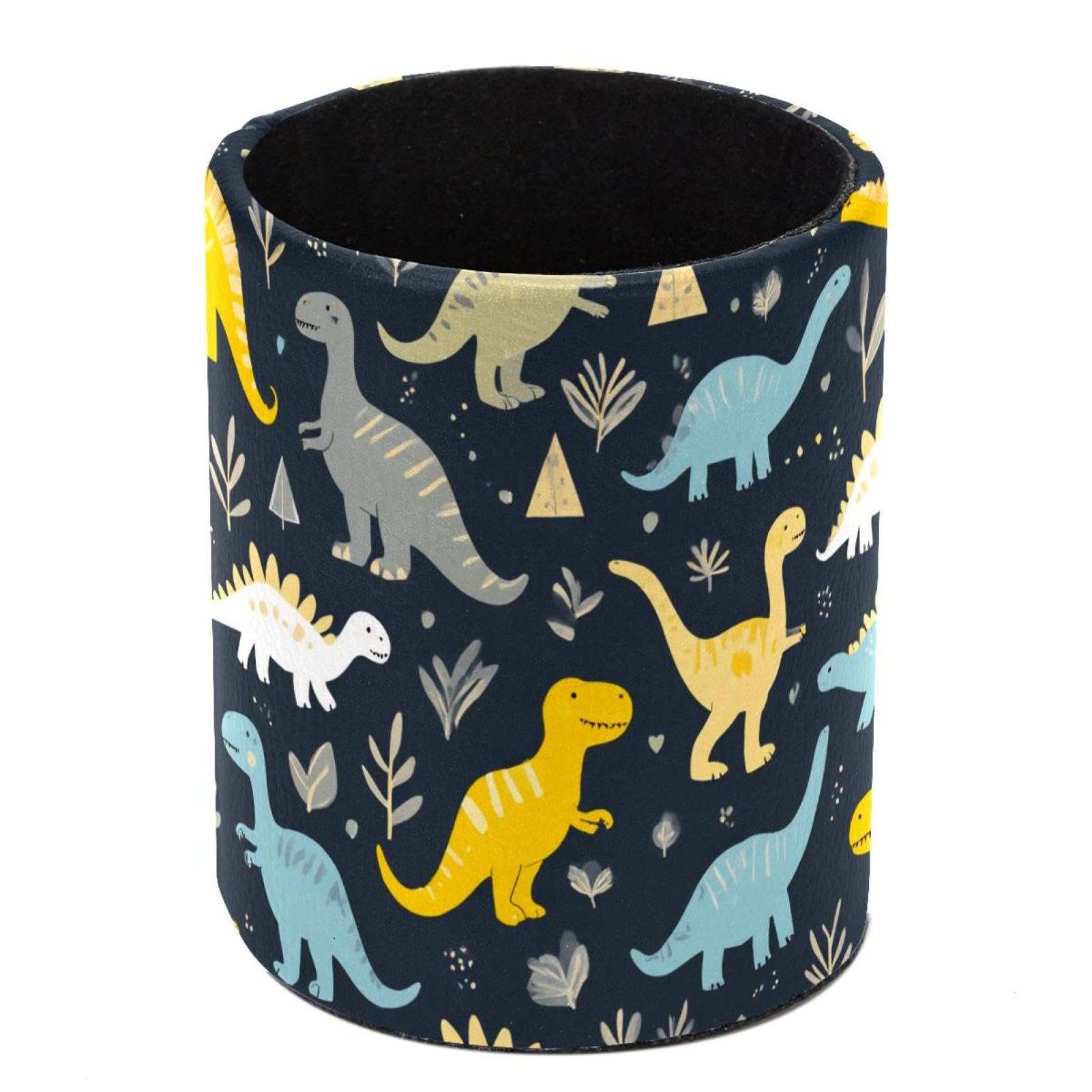 HEOEH Dinosaurs Pen Holder for Desk, PU Leather Pencil Holder Pen Cup Marker Holder Makeup Brush Holders, Desk Accessories & Workspace Organizers for Home, Office