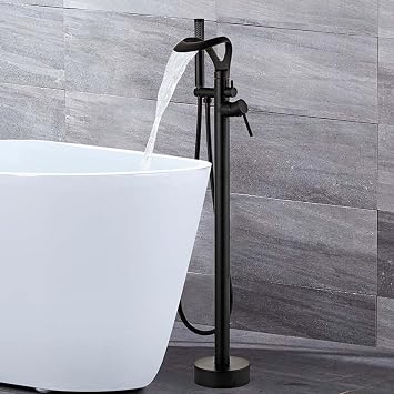 Bath Faucet Freestanding Waterfall Brass Bath Mixer Faucets with Shower-Black