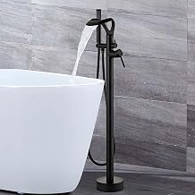 Bath Faucet Freestanding Waterfall Brass Bath Mixer Faucets with Shower-Black