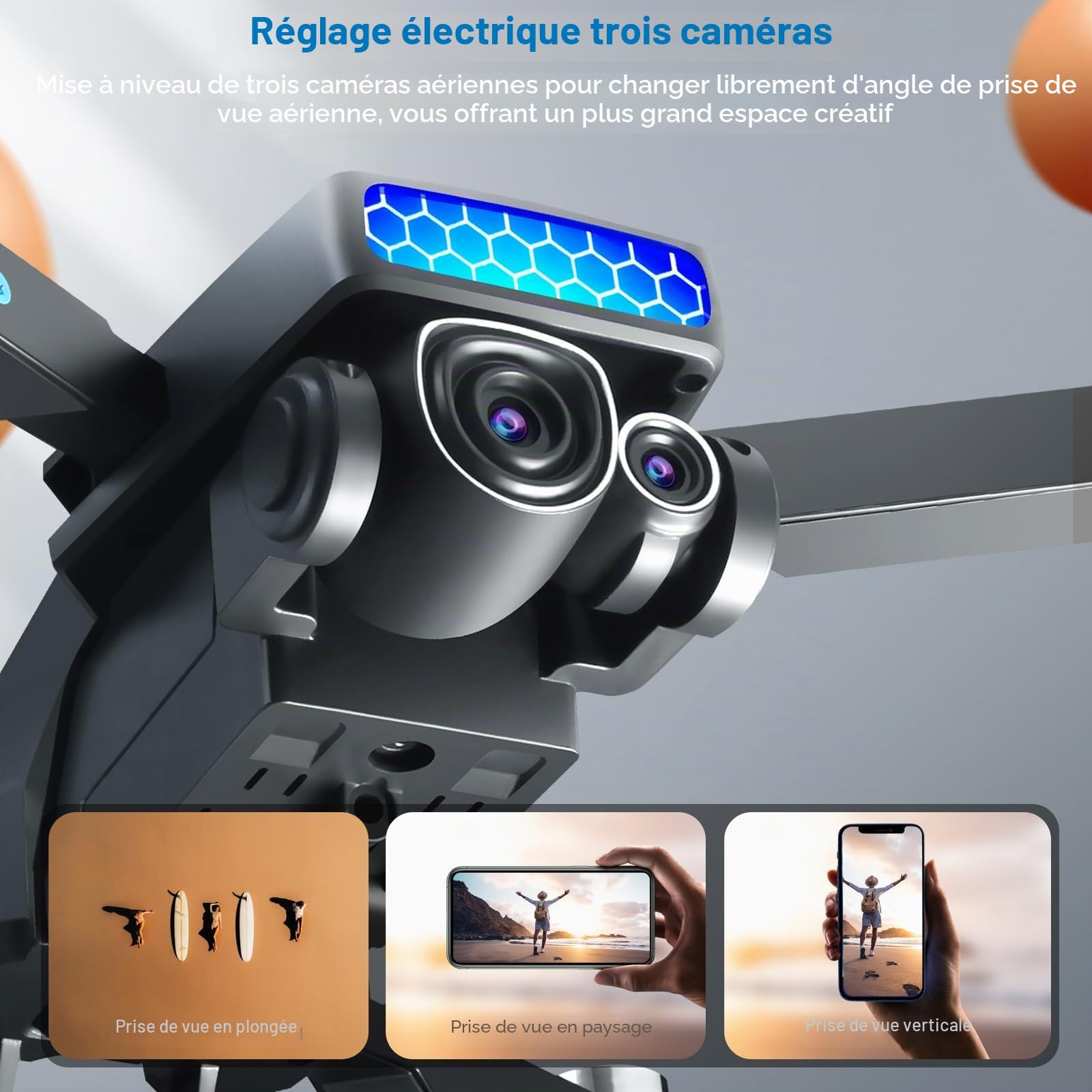 Drone Avec Caméra 4K Adulte,Moteur sans Balais,Avion Radiocommandé Avec 3 Caméras,Prendre une Photo avec un Geste,Caméras ESC,Maintien en Altitude,168 G,Cadeau Convient aux Enfants et aux Adultes