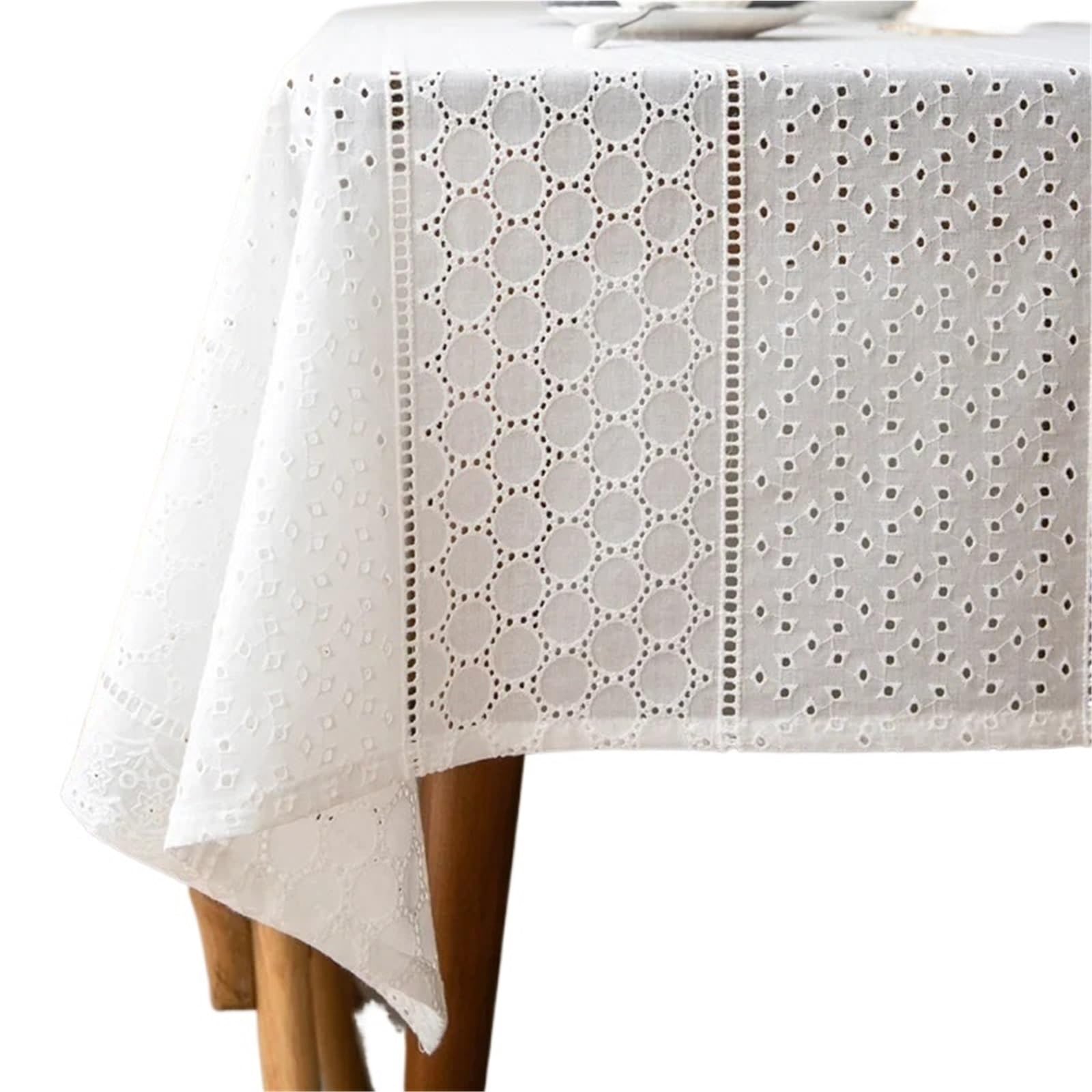 CSSHNL Lace Tablecloth White Cotton Tablecloths Lace Rectangle Dust-Proof Table Cover For Wedding Decorations