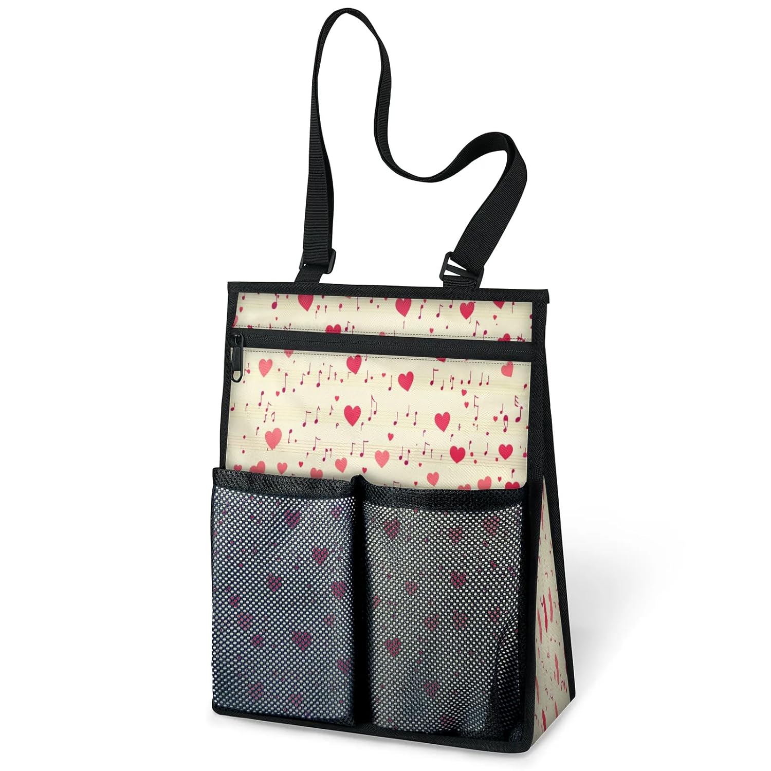Ourtheme Musical Notes Hearts Portable Shower Bag for Travel Gym Camp Beach Tote Shower Caddy Bags Hanging Toiletry
