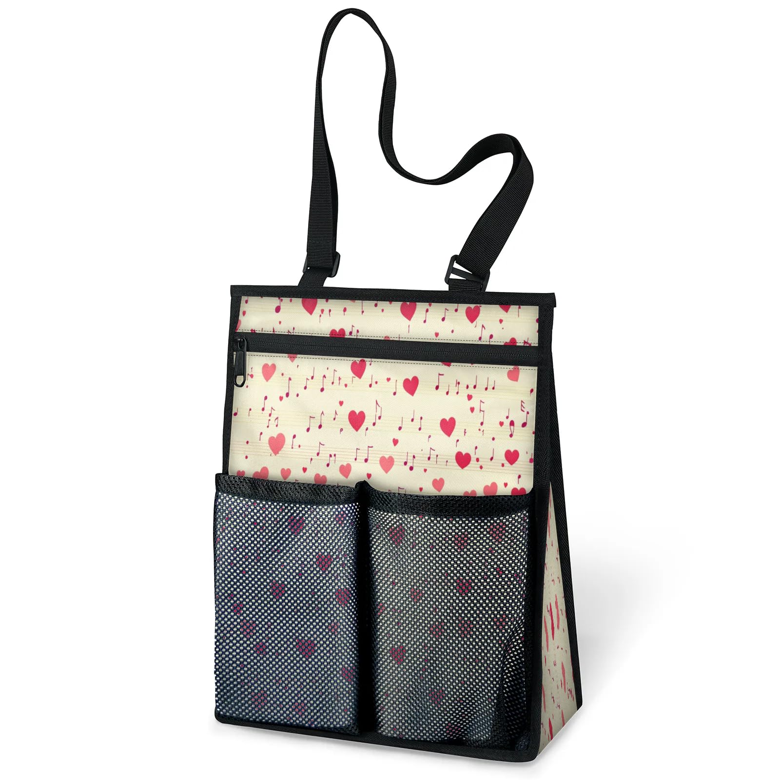 Ourtheme Musical Notes Hearts Portable Shower Bag for Travel Gym Camp Beach Tote Shower Caddy Bags Hanging Toiletry
