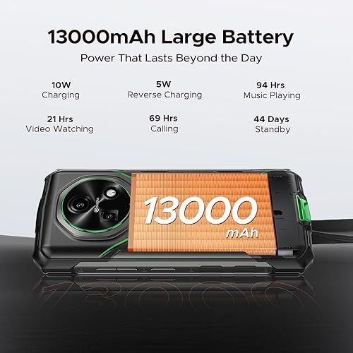 Miniatura 3 de DOOGEE Fire 5 - Teléfono resistente desbloqueado, 13000 mAh Android 15 Dual Sim, 6.6 pulgadas HD+90Hz Teléfono impermeable 12 GB+64 GB, 2 TB Expand,