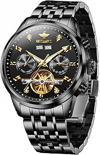 OUPINKE Men Skeleton Watch Automatic Mechanical Luxury Dress Waterproof Tourbillion Sapphire Crystal Wrist Watches for Men