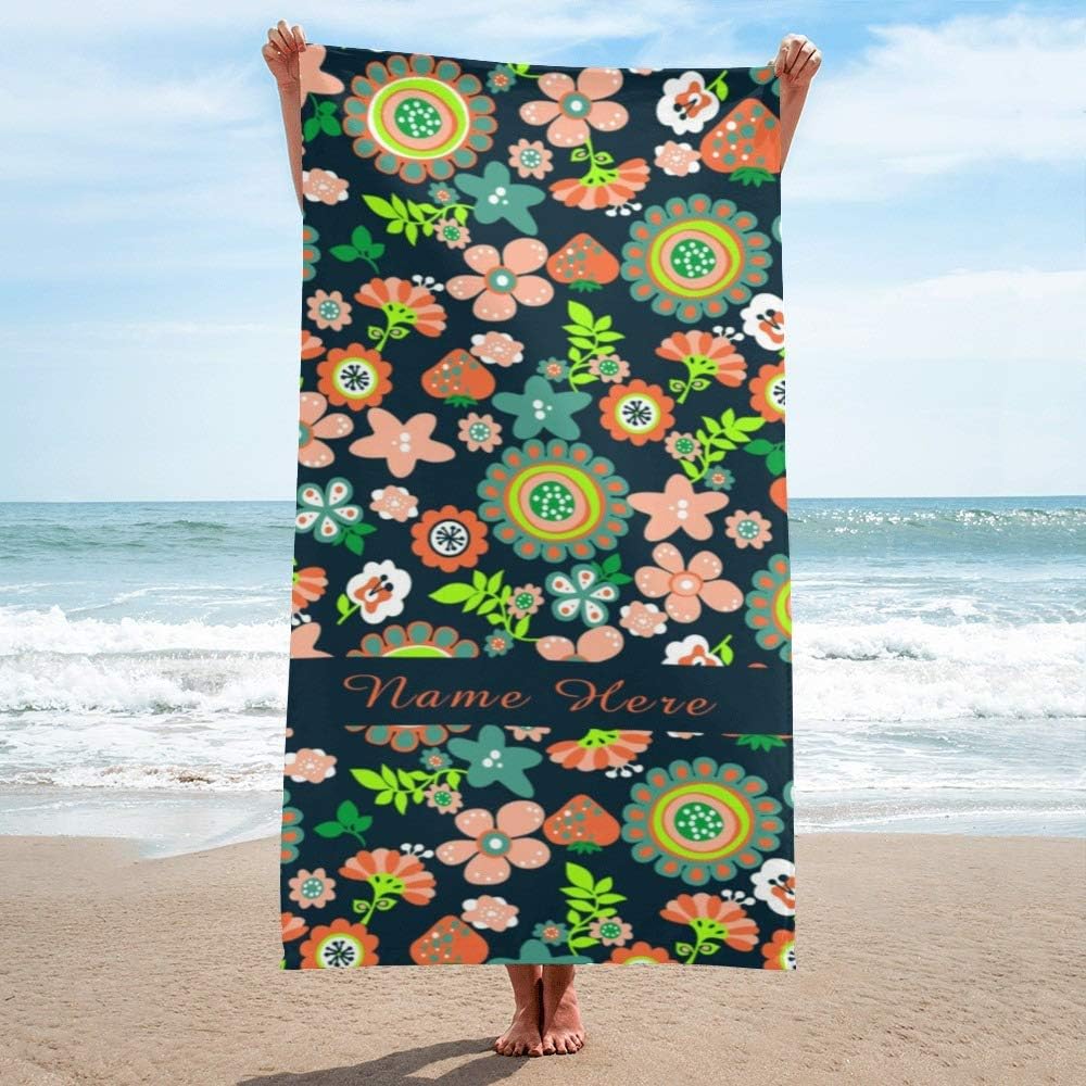 BUY JOY Personalized Beach Towels for Women Girl, Custom Bath Towels with Name, Floras Flowers Microfiber Large Size Custom Beach Towels 30×60 inches (Option 9)