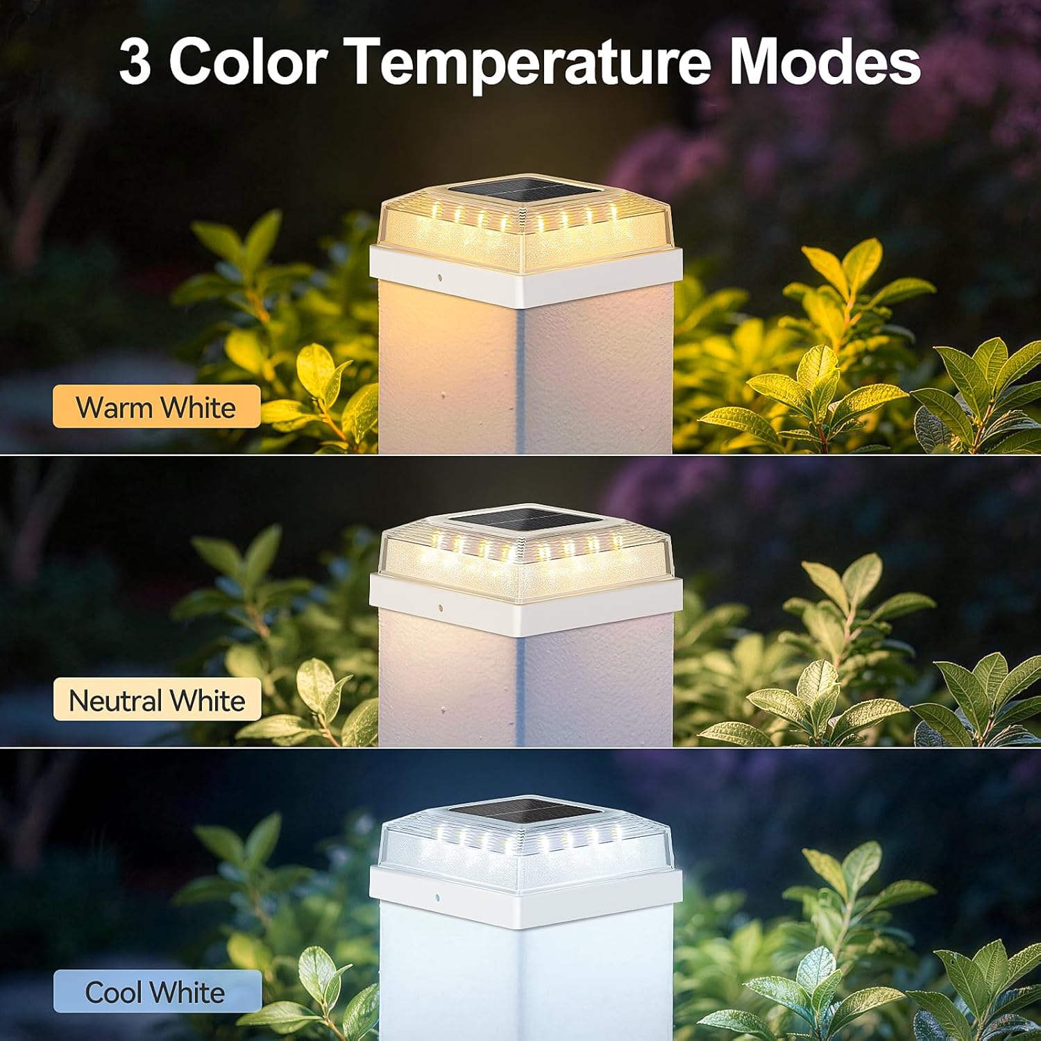 Brightever Solar Post Cap Lights Outdoor with 3 Lighting Modes, 12Pack Solar Fence Post Lights Waterproof, Solar Powered Deck Post Lights Fits 4×4 Wood/Vinyl Posts, Ideal for Garden Patio Porch, White