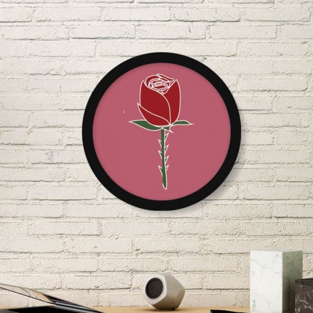 Cadre photo ronde en bois noir motif fleur de carnation rouge peinture art décoratif