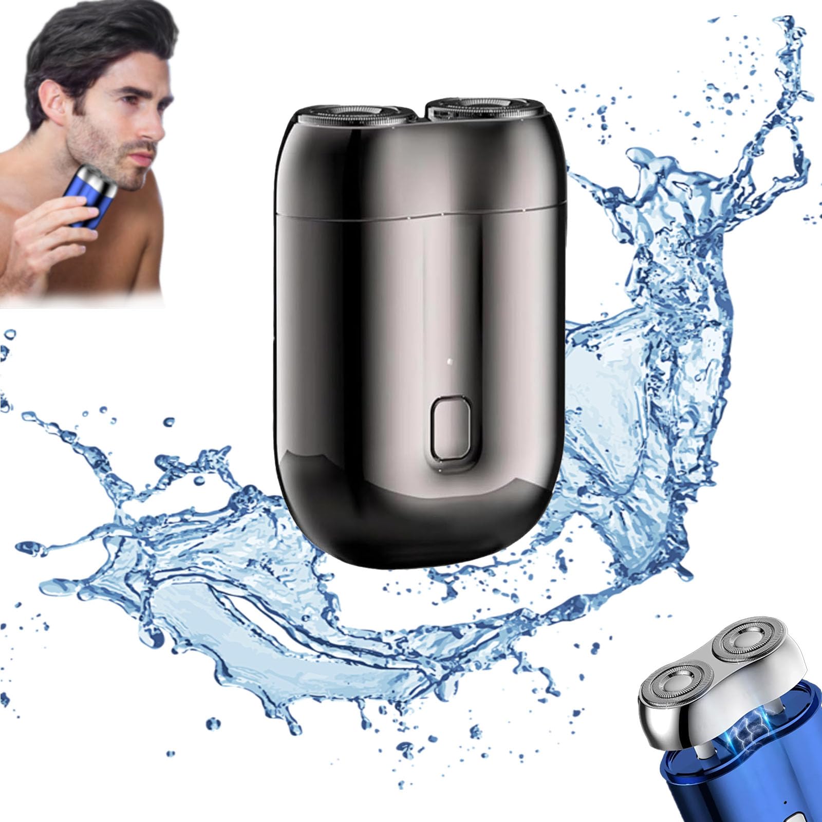 Mini Electric Razor,Mini Afeitadora Eléctrica Portátil para Hombres,New Model Mini Dual-Head Electric Shaver,Mini Razor Dual Head Portable,Mini Dual Head Electric Razor,Waterproof Electric Razor (B)