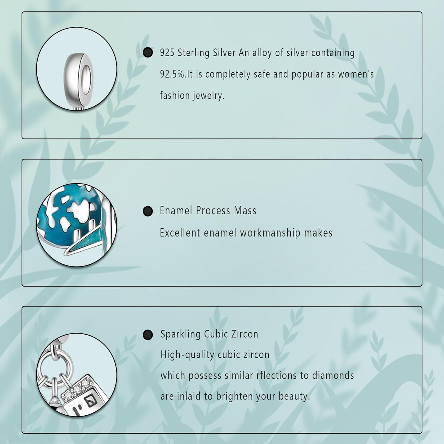 Airplane Earth Postcard Luminous 3-in-1 Pendant 925 Sterling Silver fit Women's Bracelet Necklace Pendant Birthday Gift for Friends - Image 3