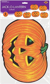 Beistle 6 Piece Paper Jack-O-Lantern Cut Outs, Halloween Party Decorations, Fall Decor, Made In USA Since 1900