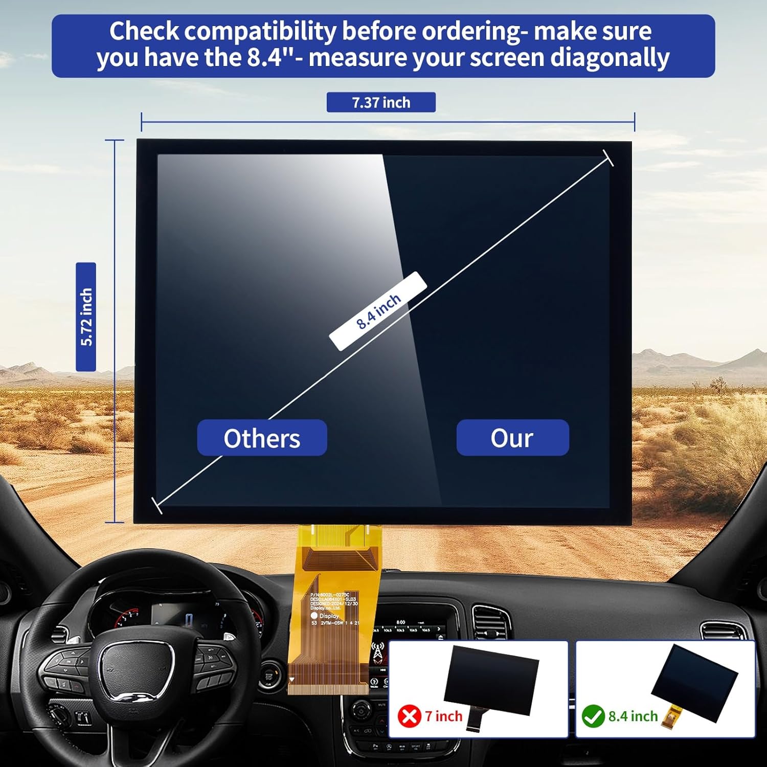 8.4" Uconnect LCD Touch Screen Replacement LA084X01 Digitizer, Touchscreen for Dodge Charger Durango Jeep Cherokee Compass Wrangler Ram Chrysler Radio 4C UAQ/UAS Monitor Navigation System