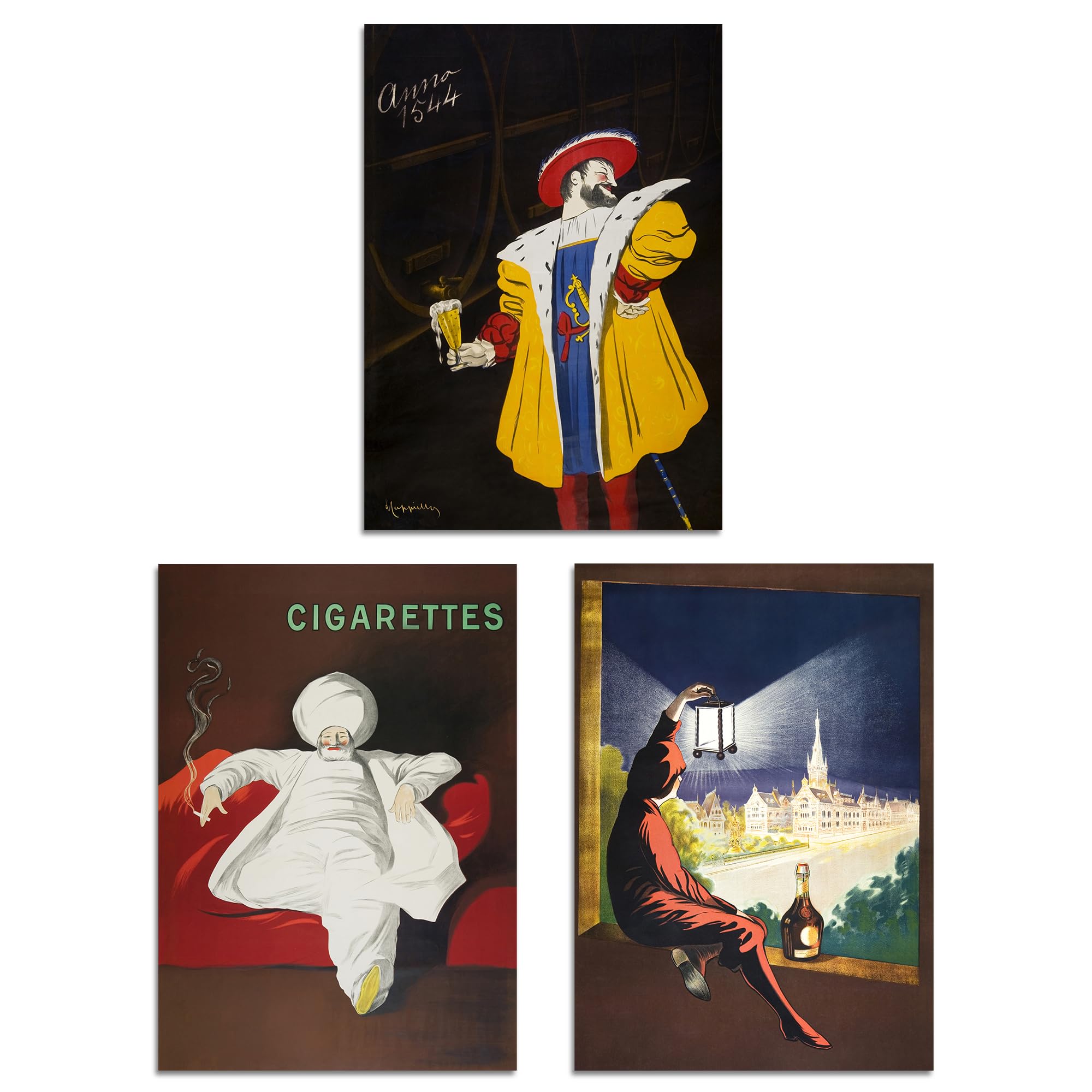 Artery8 Set of 3 Cappiello Vintage Adverts French Alcohol Wall Art Prints A3 Size Living Room Decor