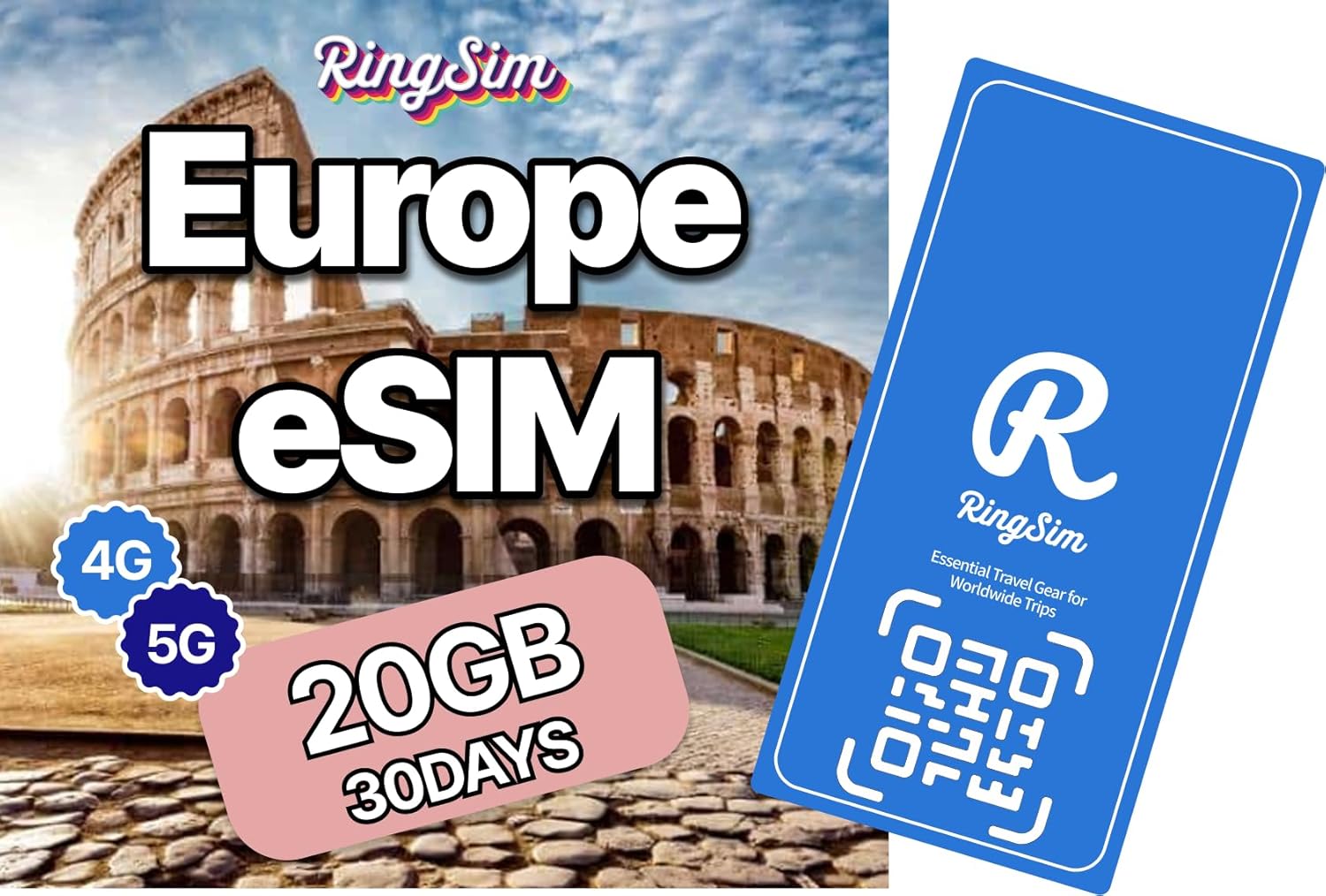 [eSIM] Europe eSIM | 30DAYS 20GB | UK, France, Italy, Spain, Germany | 5G, 4G/LTE, Tethering, Hotspot | SIM with Instant Activation in 10 Minutes | Travel SIM by Ringsim | 30DAYS 20GB