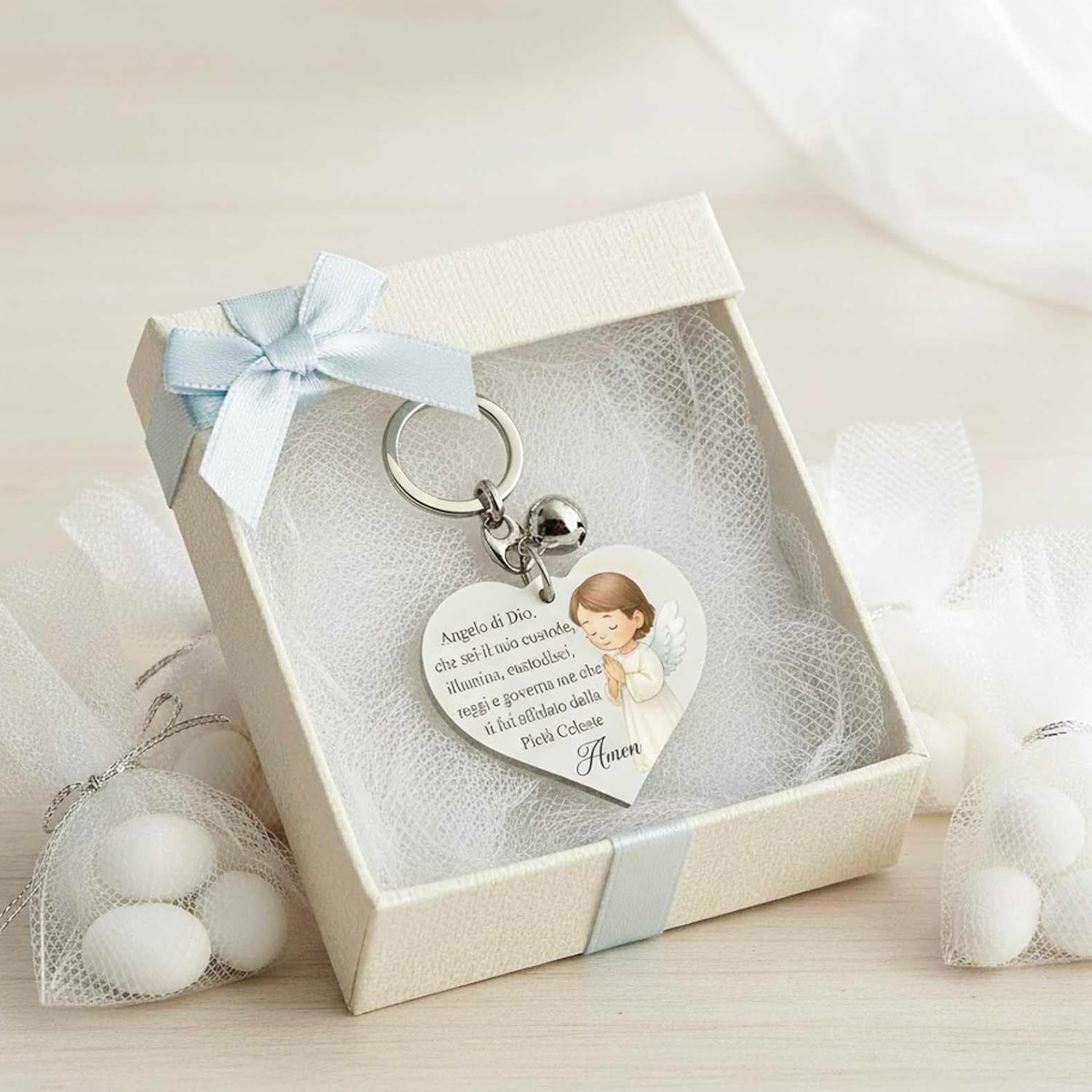 Regalami.Shop 16 Bomboniere Portachiavi Preghiera Padre Nostro – Bomboniera Comunione, Bomboniera Cresima, Bomboniera Battesimo, Regalo Catechismo e Feste Parrocchiali (16, Angelo di Dio)