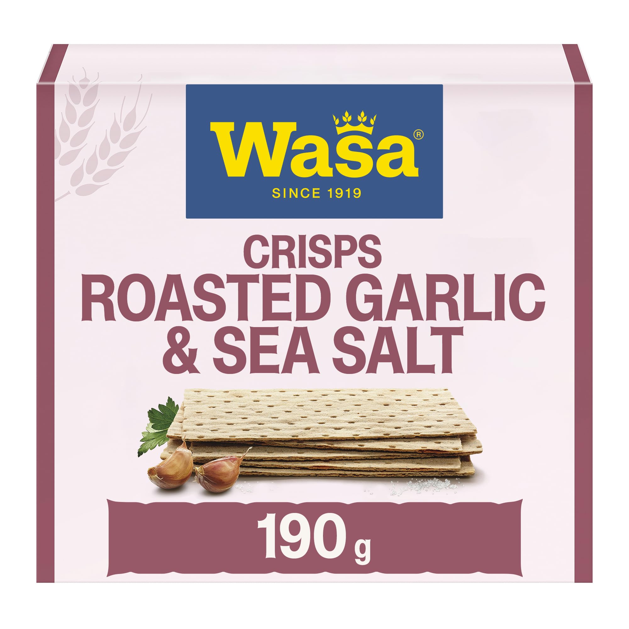Wasa Tasty Snacks Crisps Roasted Garlic & Sea Salt 190g | Extra dünner Knäckebrot-Snack mit geröstetem Knoblauch und Meersalz, leckerer Snack | Packaging may vary