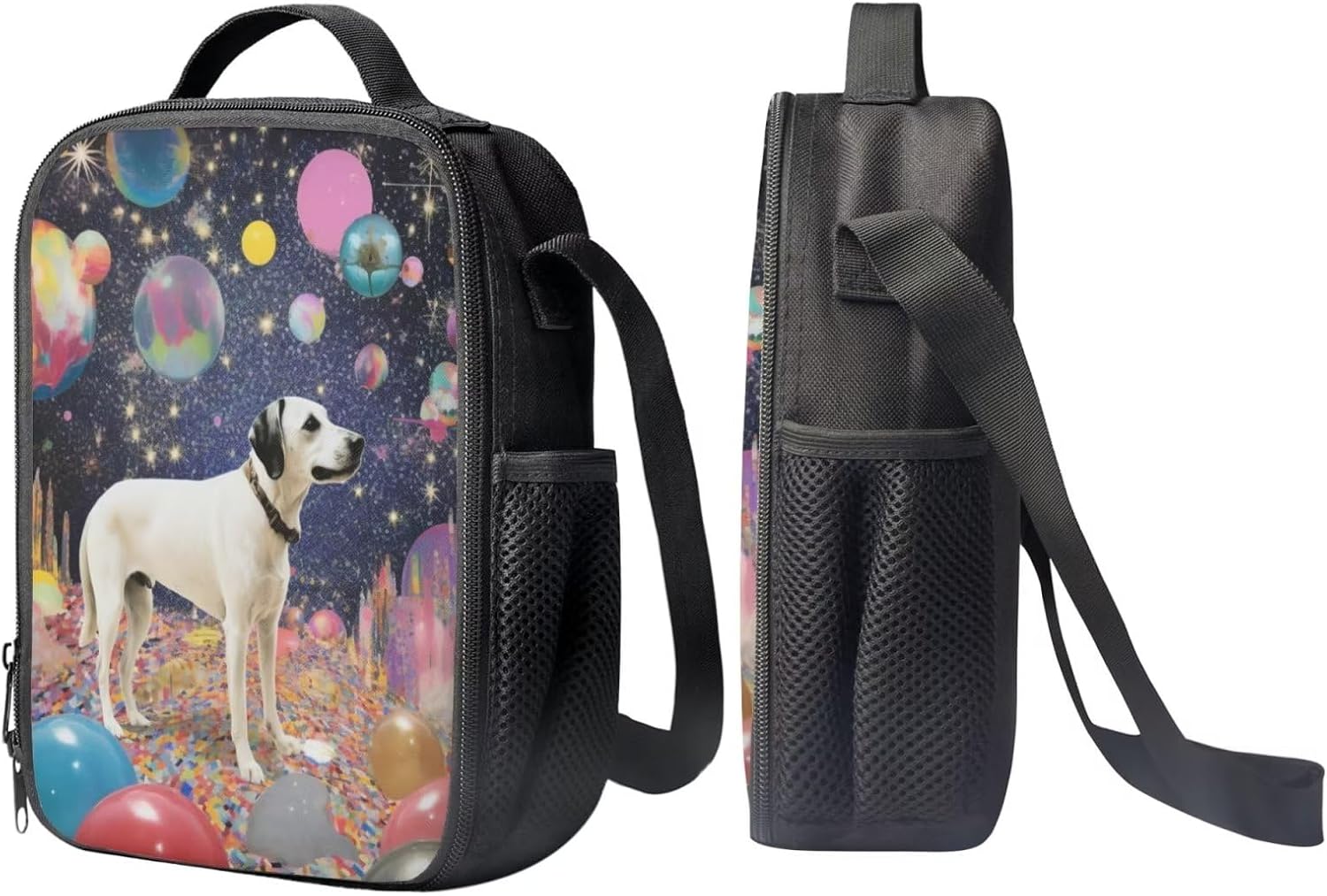 Modysero Funny Custom Backpack Set for Teens Durable Lightweight Large Capacity School Backpack with Pencil Case Lunch Box for Students Pug Dog Balloon Girls 17 Inch Book Bag