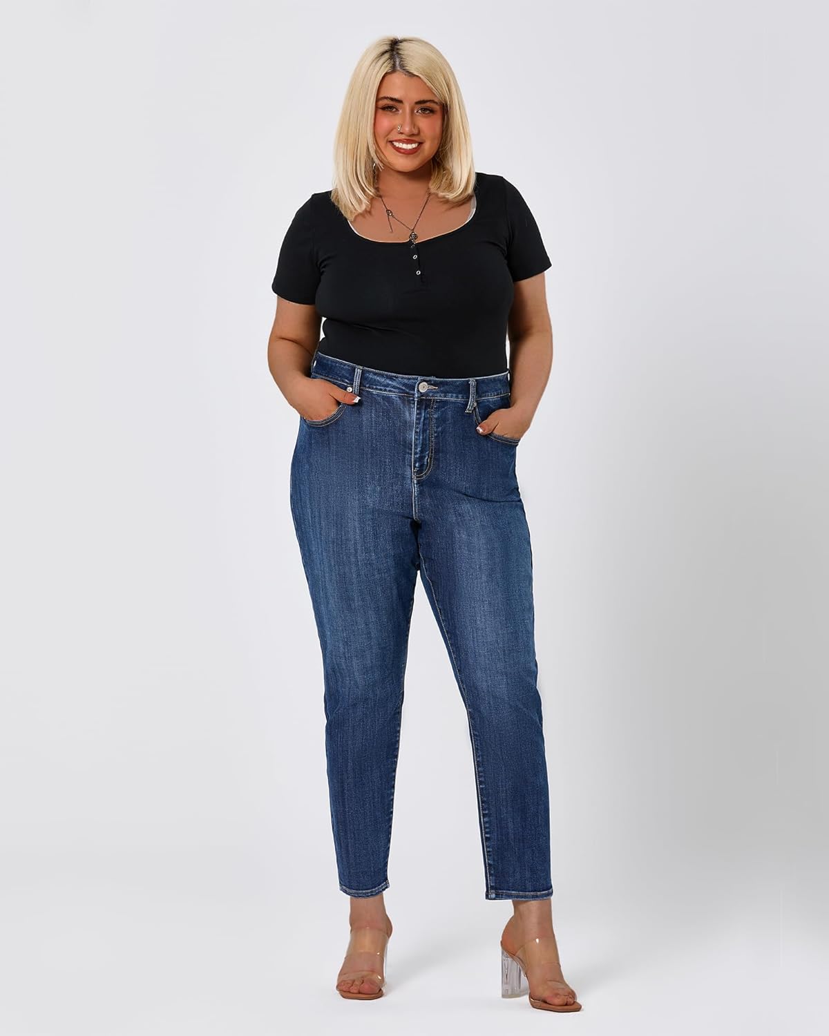 Women's Plus Size Jeans High Rise Skinny Stretchy Jean with Pockets Tummy Control Denim Pants Trendy - Image 2