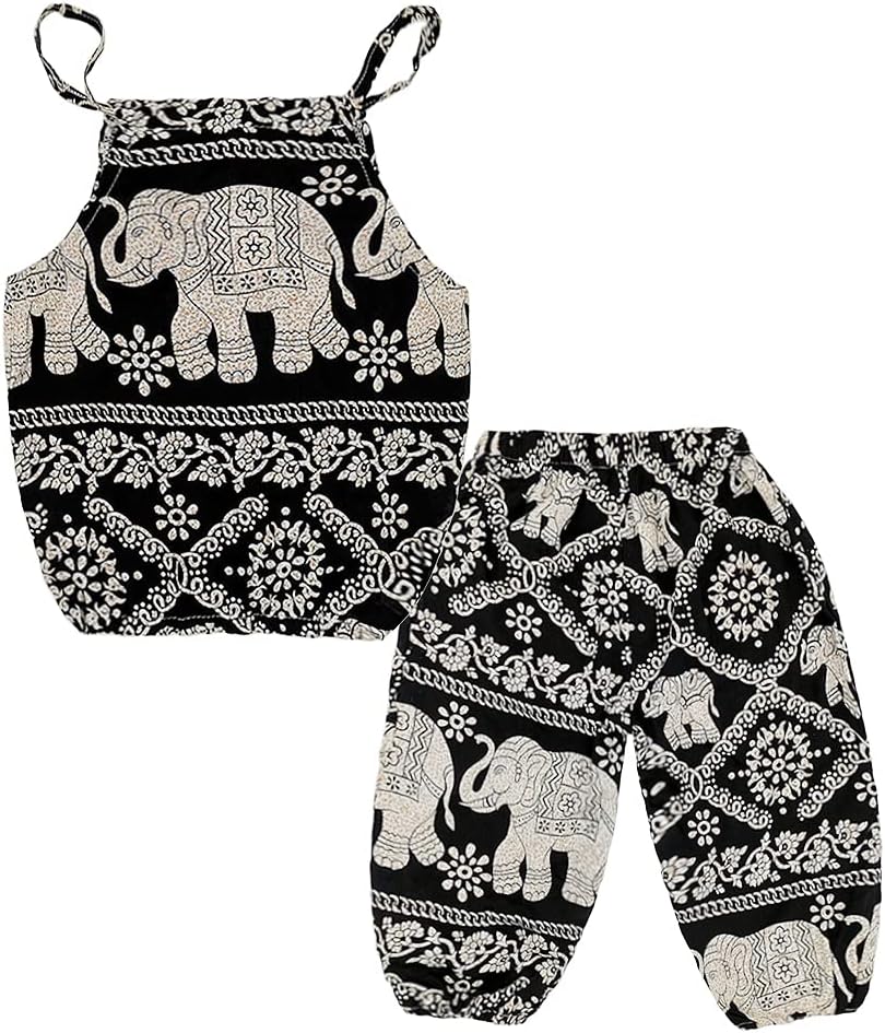 Baby Girls Boho Elephant Tops Harem Pants 2 Piece Outfits