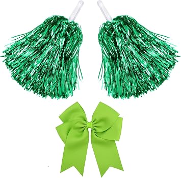 3 Pack 10 in Cheerleading Pom Poms and Large Cheerleader Hair Bow for Girl, Cheer Pompoms Foil Pompoms Hand Flowers for Adults, Kids, Party Dance Sports