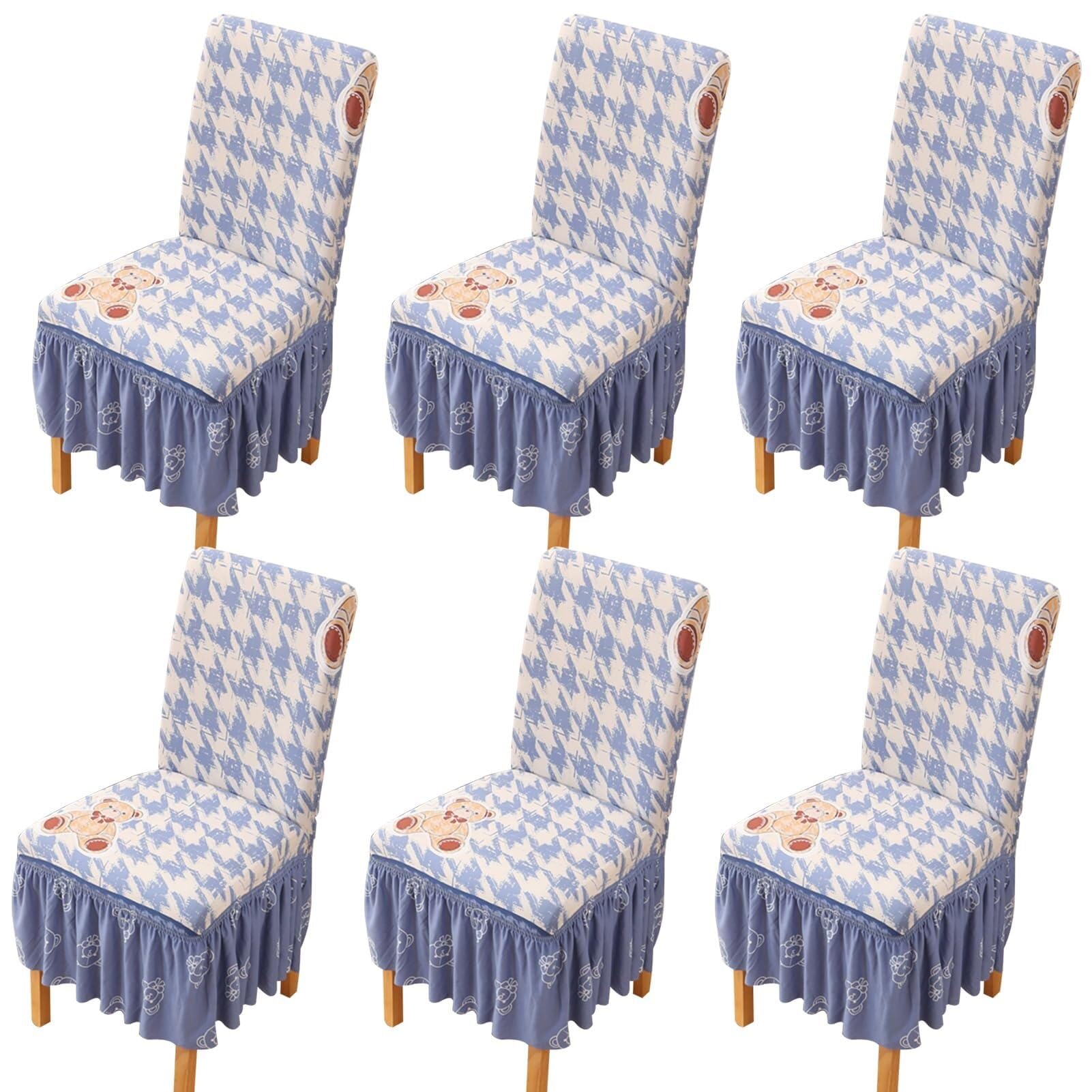 NMVAWIPT Dining Chair Covers With Skirt, Stretch Milk Silk Slipcovers, Full Protection, Fits Most Dining/Kitchen Chairs(8,6Pcs)