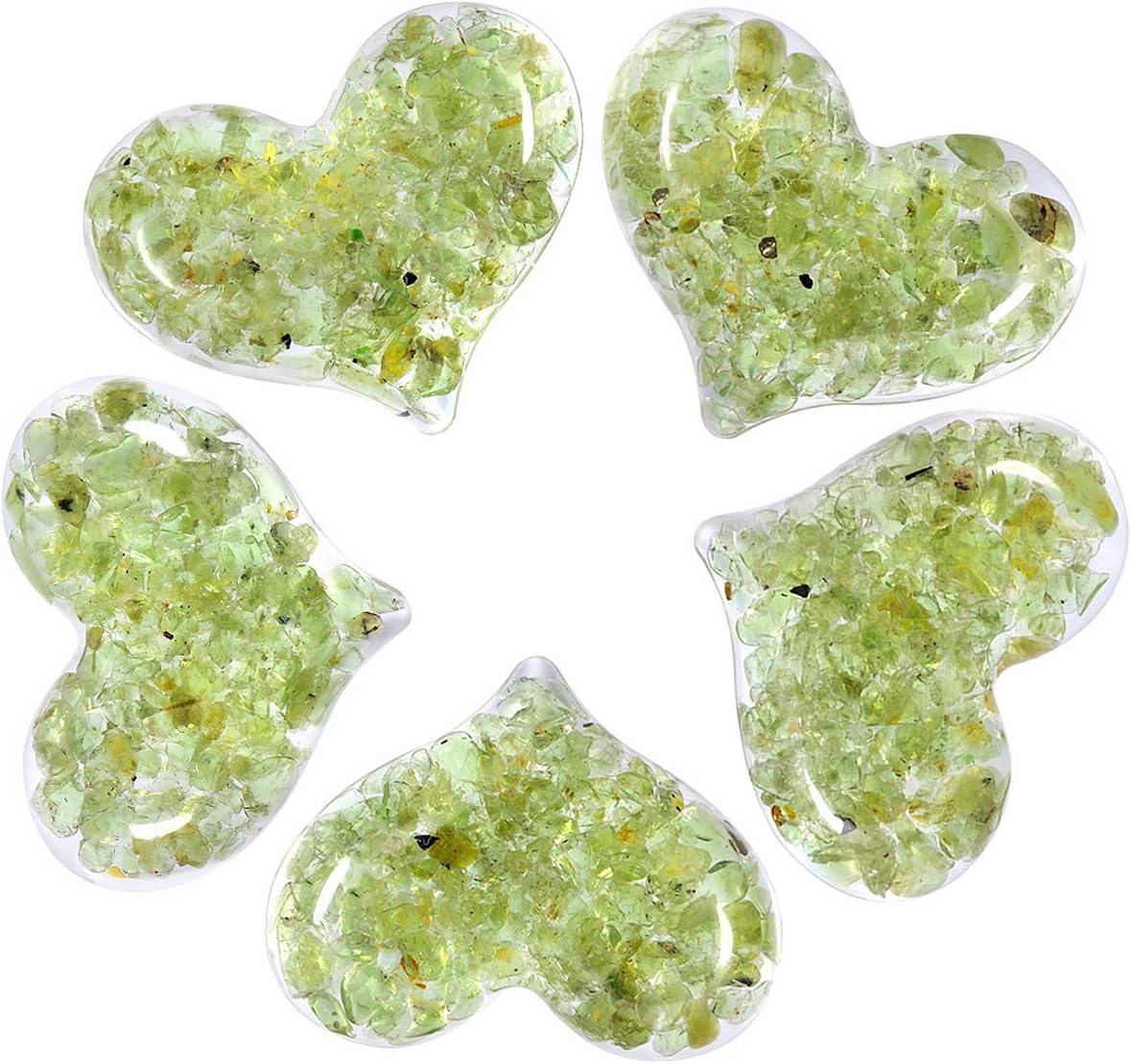 mookaitedecor Bundle - 2 Items: Peridot Crystal Tree with Geode Agate Slices Base Money Tree & Set of 5 Peridot Heart Shape Pocket Palm Stones for Healing Reiki