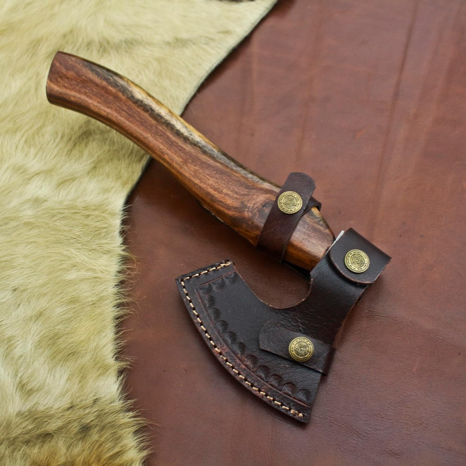 Nesmo - 012 Handmade Damascus Steel 11'' Mini Axe with Wooden Handle for Splitting and Cutting Wood, Camping Axe, Throwing Axe, Vikinng Axe,Outdoor, Survival & Gift for Men