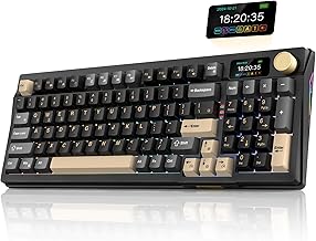 K95 Wireless Mechanical Keyboard, TFT Screen & Knob, Tri-Mode BT5.0/2.4GHz/USB-C Hot Swappable Custom, Pre-lubed Linear Pink Switches, Gasket Structure, RGB Gaming Keyboard, Black-Gold