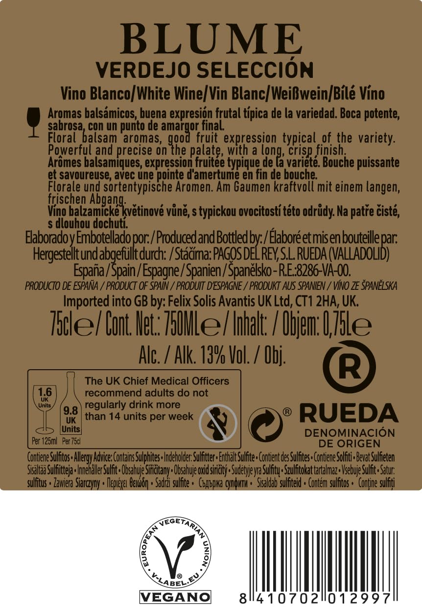 Blume Verdejo Selección D.O. Rueda Vino - Paquete de 6 x 750 ml - Total: 4500 ml