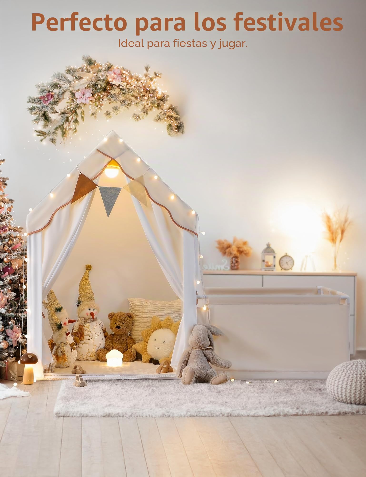 Besrey Casita Infantil 2 en 1 - Tienda de Campaña para Niños con Parque de Juegos, Espacio Grande para 4-5 Niños, Incluye Luces, Banderines y Alfombra, Ideal para Interiores y Exteriores