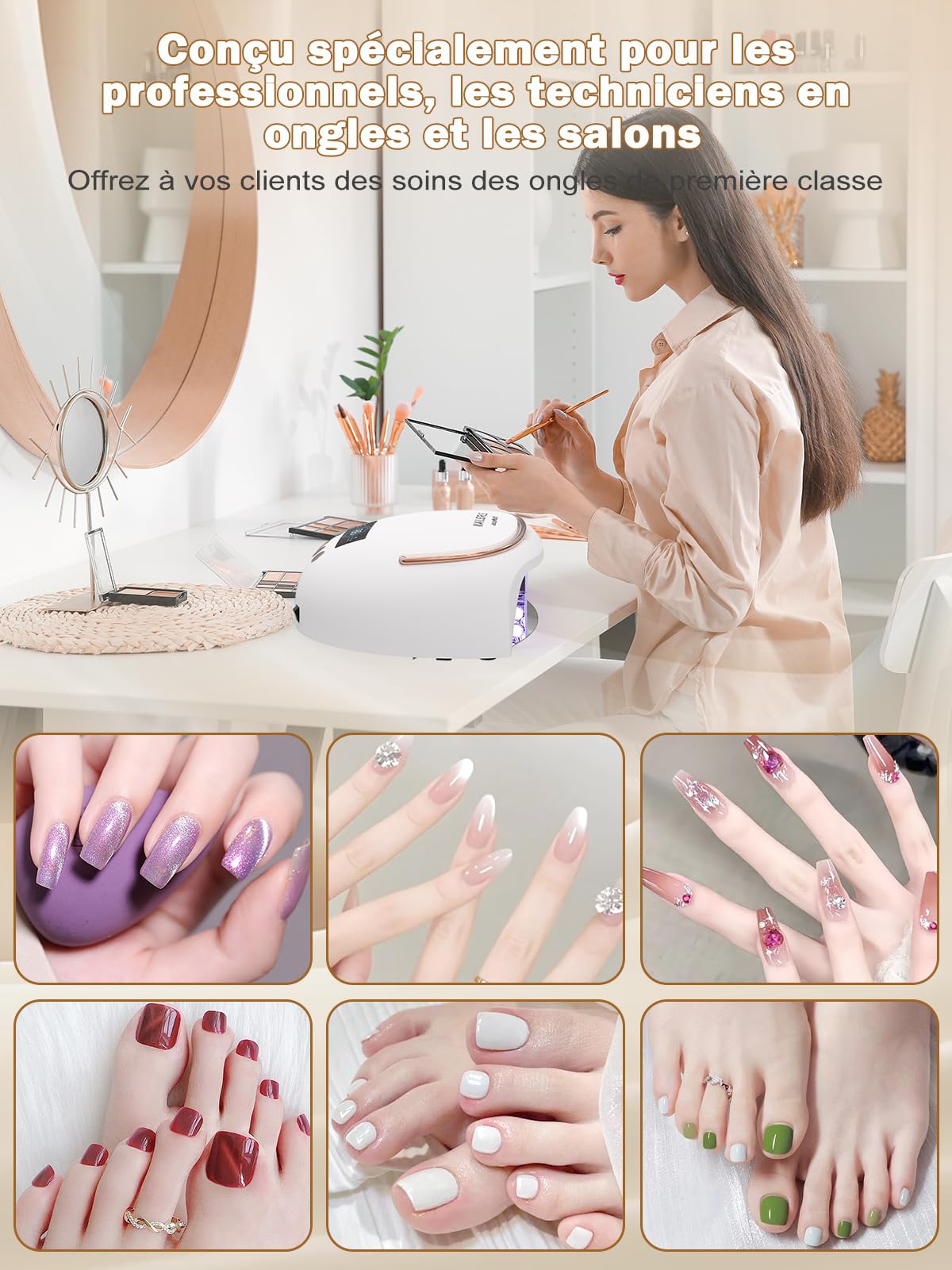 NAILGIRLS Lámpara de uñas recargable de 80 W, lámpara UV para uñas de gel, 4 temporizadores, espaciosa, placa base de metal extraíble, lámpara UV, secador de uñas, lámpara LED UV para técnicos