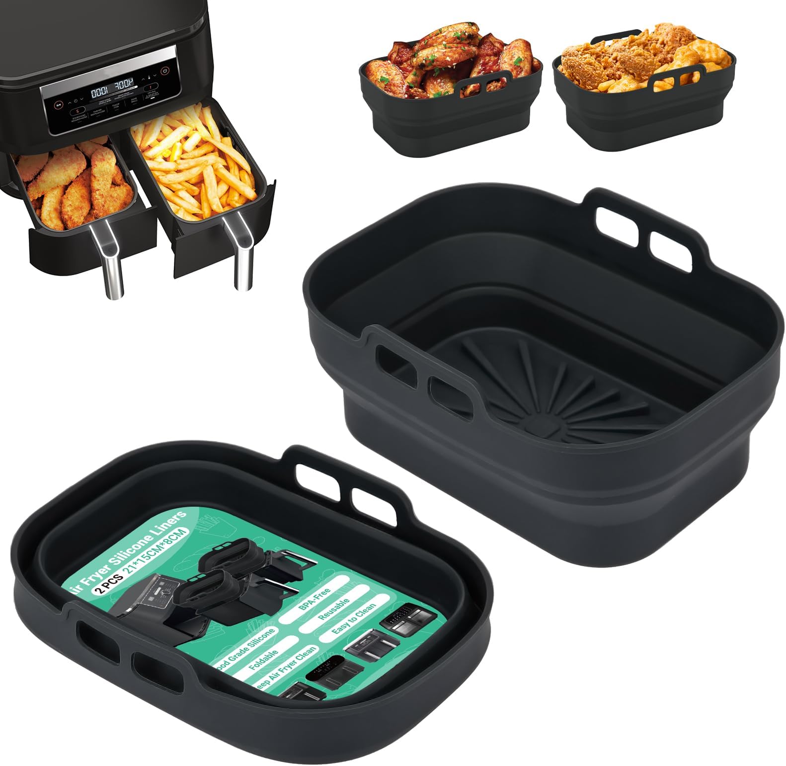 Aazon.co: Silicone Air Fryer Liners Square, Reusable Airfryer Basket - View #7