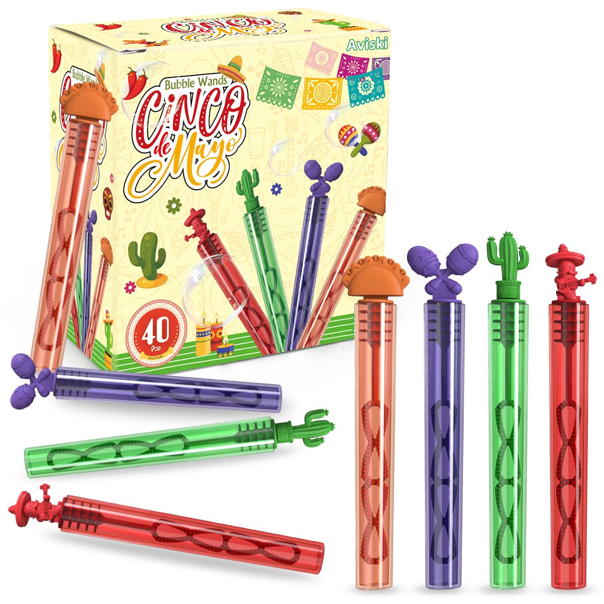 40PCS Mexican Bubble Wands, Mini Bubble Wands for Mexico Theme Party Favors, Cinco de Mayo Gift Toys for Girls Boys Kids Toddler Adults, Party Bag Stuffers Goodie Bag Filler, Classroom Prizes