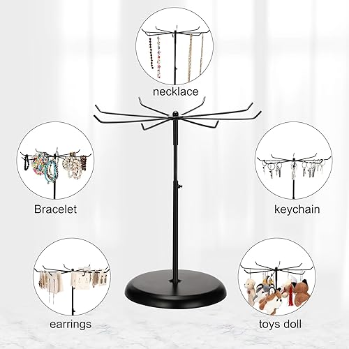 Miniatura 7 de Barydat Soporte giratorio de 2 piezas, organizador de joyas de metal negro de altura ajustable con 8 ganchos, soporte multiusos para accesorios,