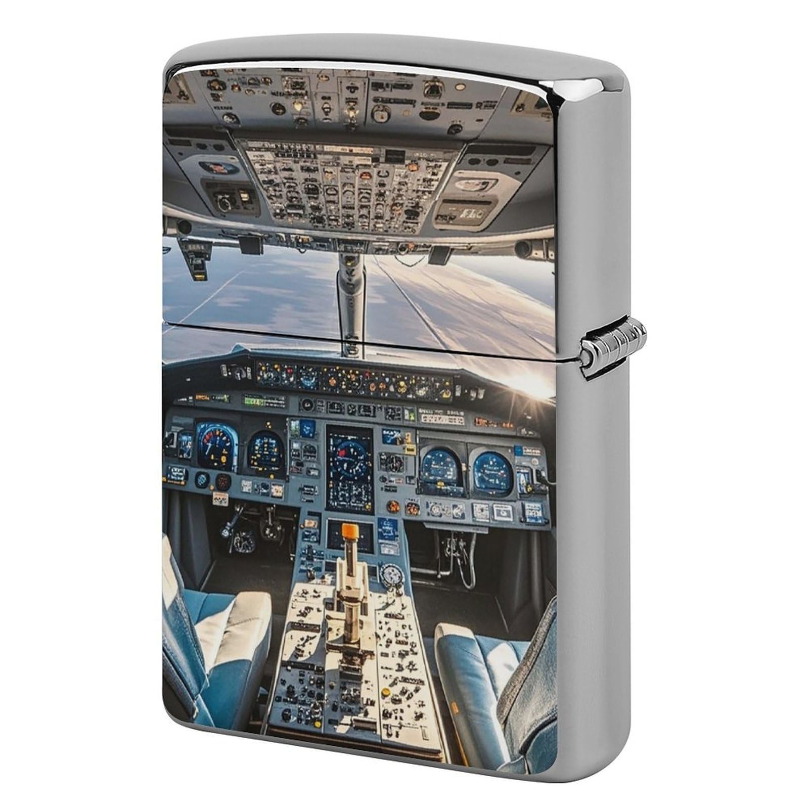 Airplane Cockpit Lighter Case for Men, Personalized Lighter Cover for Valentine's Day Gifts, Flip-Top Lighters Shell for Outdoor, Portable Lighters Protective Sleeve