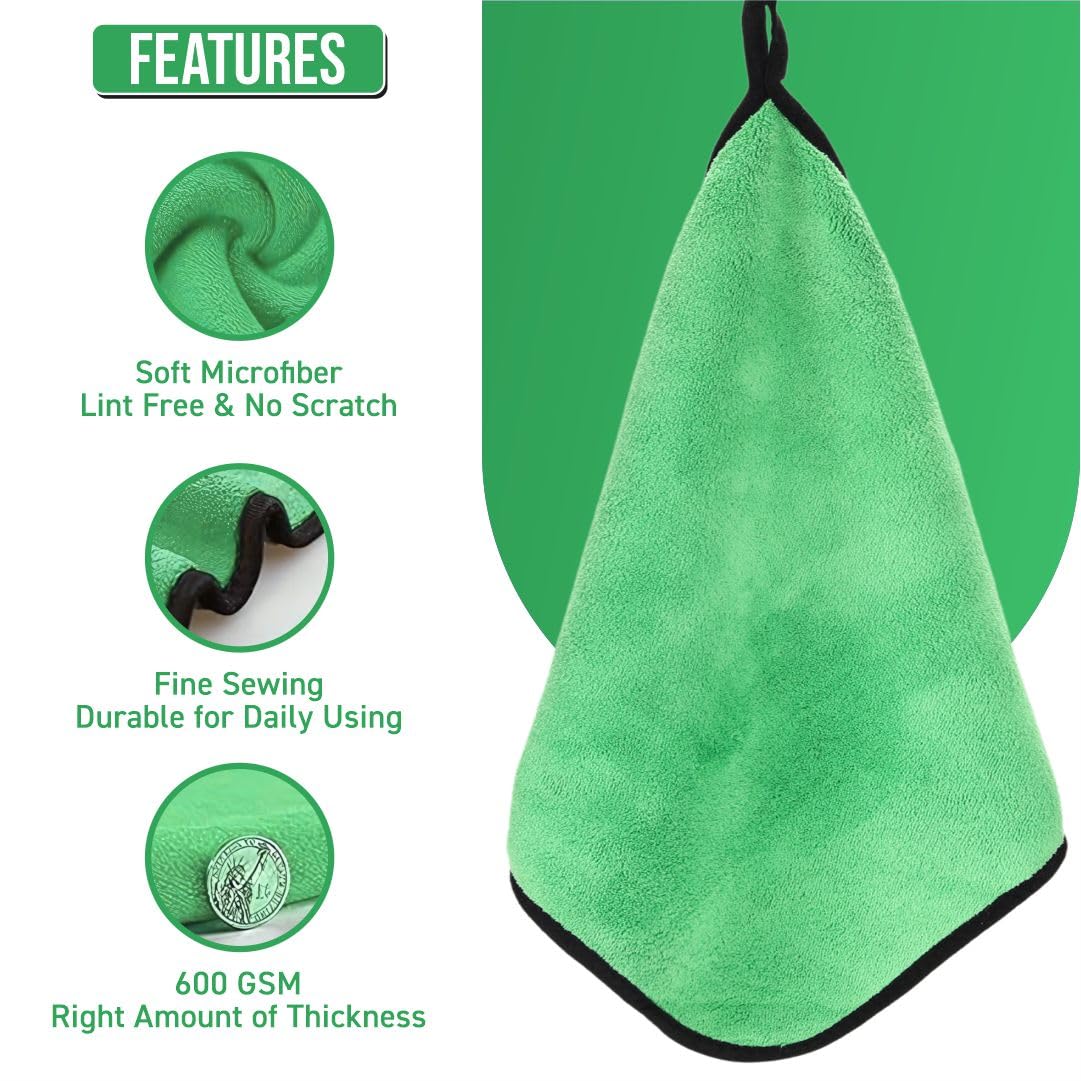 Btag Microfiber Cleaning Cloth, 30x40 cms 600 GSM | Highly Absorbent,Lint and Streak Free, Multi-Purpose Wash Cloth for Kitchen,Car,Window,Stainless Steel,Silverwear (Green_30x40cms) Pack of 3 2