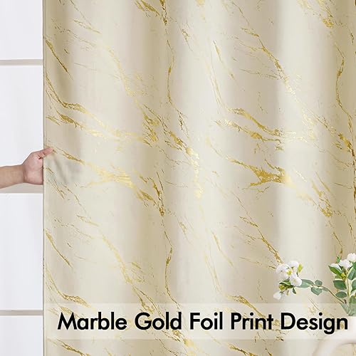 Miniatura 3 de MIULEE Cortinas de terciopelo blanco cremoso y dorado de 108 pulgadas de largo con patrón de mármol metálico con purpurina para dormitorio, sala de