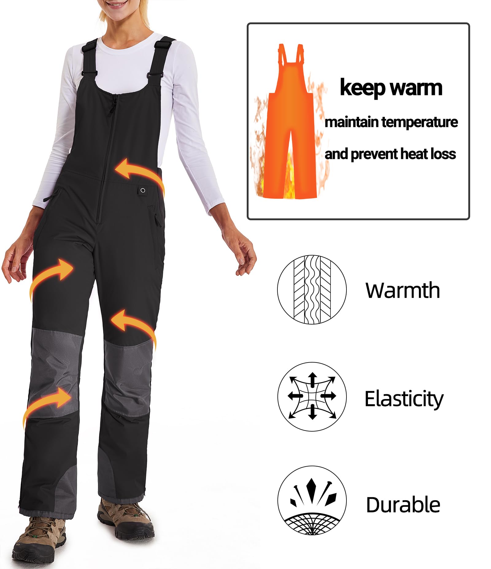 Damen Skihose Latzhose Wasserdicht Softshellhose Overall Winter Warm Gefüttert Schneehose Snowboardhose mit Verstellbaren Hosenträgerhose