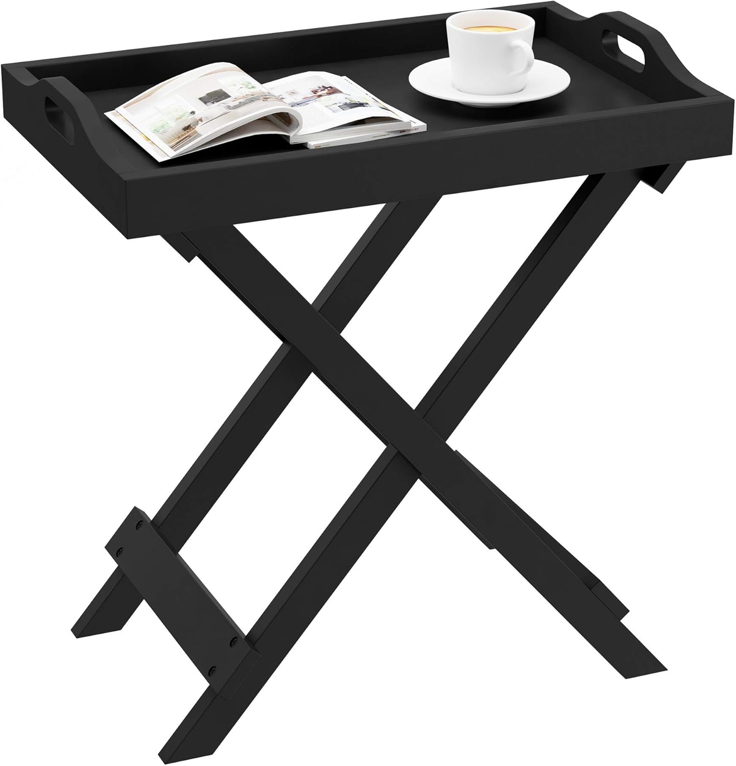 Black Folding End Table with Removable Tray Top