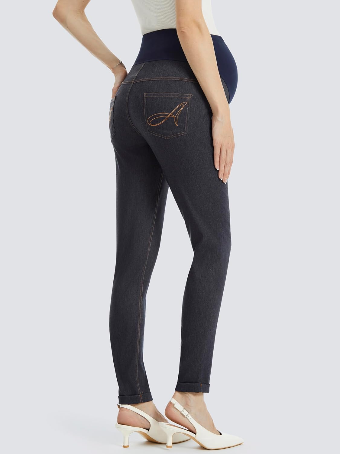 AFITNE Women's Maternity Jeans Over The Belly Stretchy Pull On High Waist Skinny Pregnancy Denim Pants with Pockets 28”/30” - Image 2