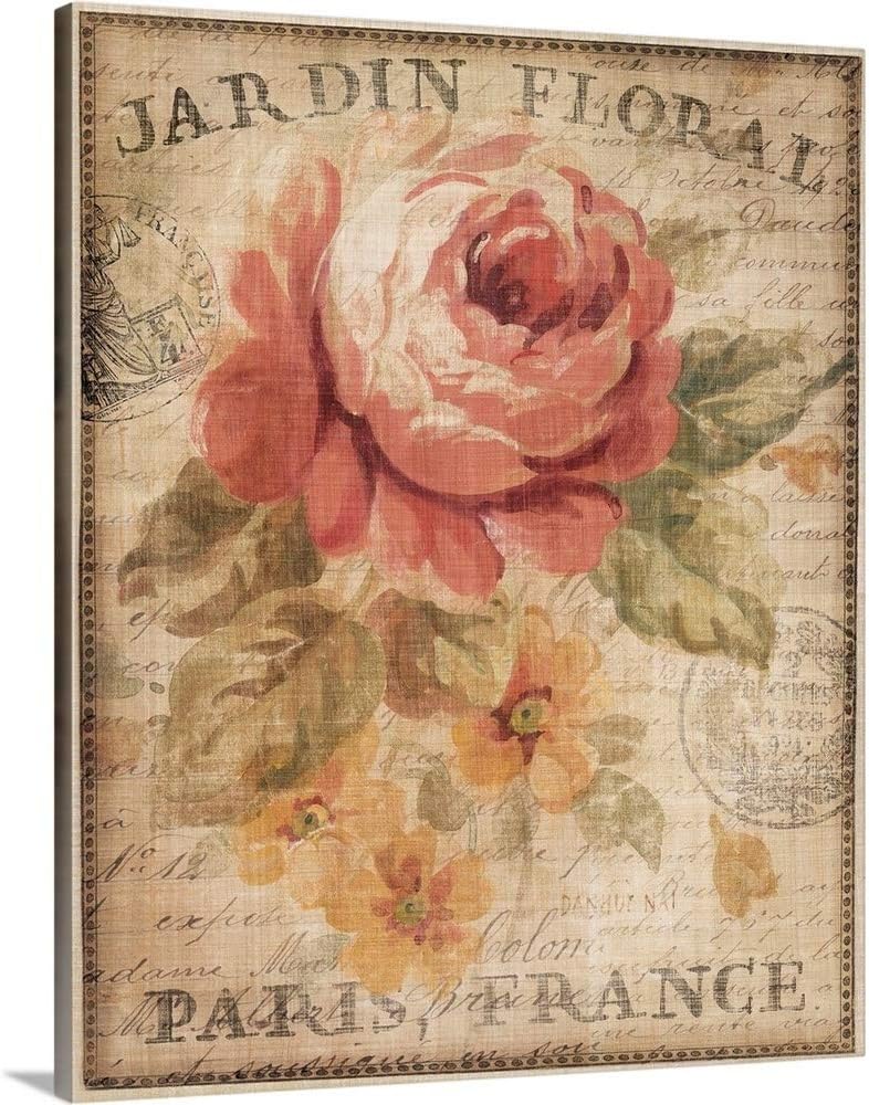 CANVAS ON DEMAND Parisian Flowers II Canvas Wall Art Print by Danhui Nai, Vintage, Contemporary, Traditional, Home Decor, Floral, Street Scene, Flowers, Nature Artwork, 16" x20in