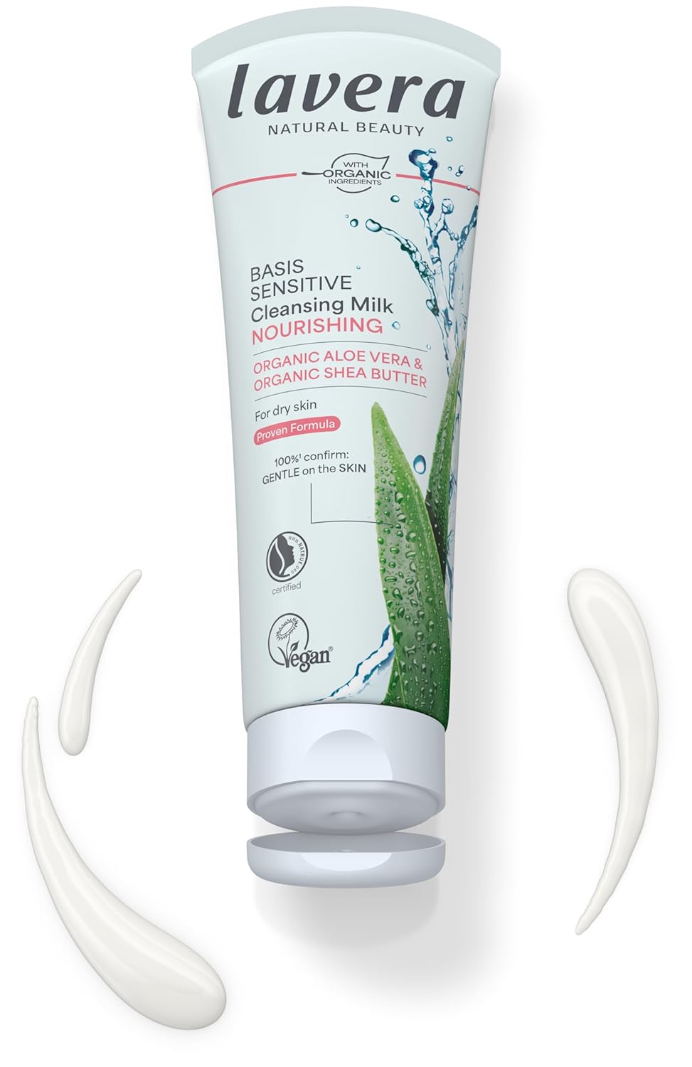 lavera Basis Sensitive Cleansing Milk - Facial Cleanser with Aloe Vera & Shea Butter for Soft Skin - Make Up Remover - Face Wash - PETA Certified - Vegan - Made in Germany - 4.3 Fl Oz - Image 2